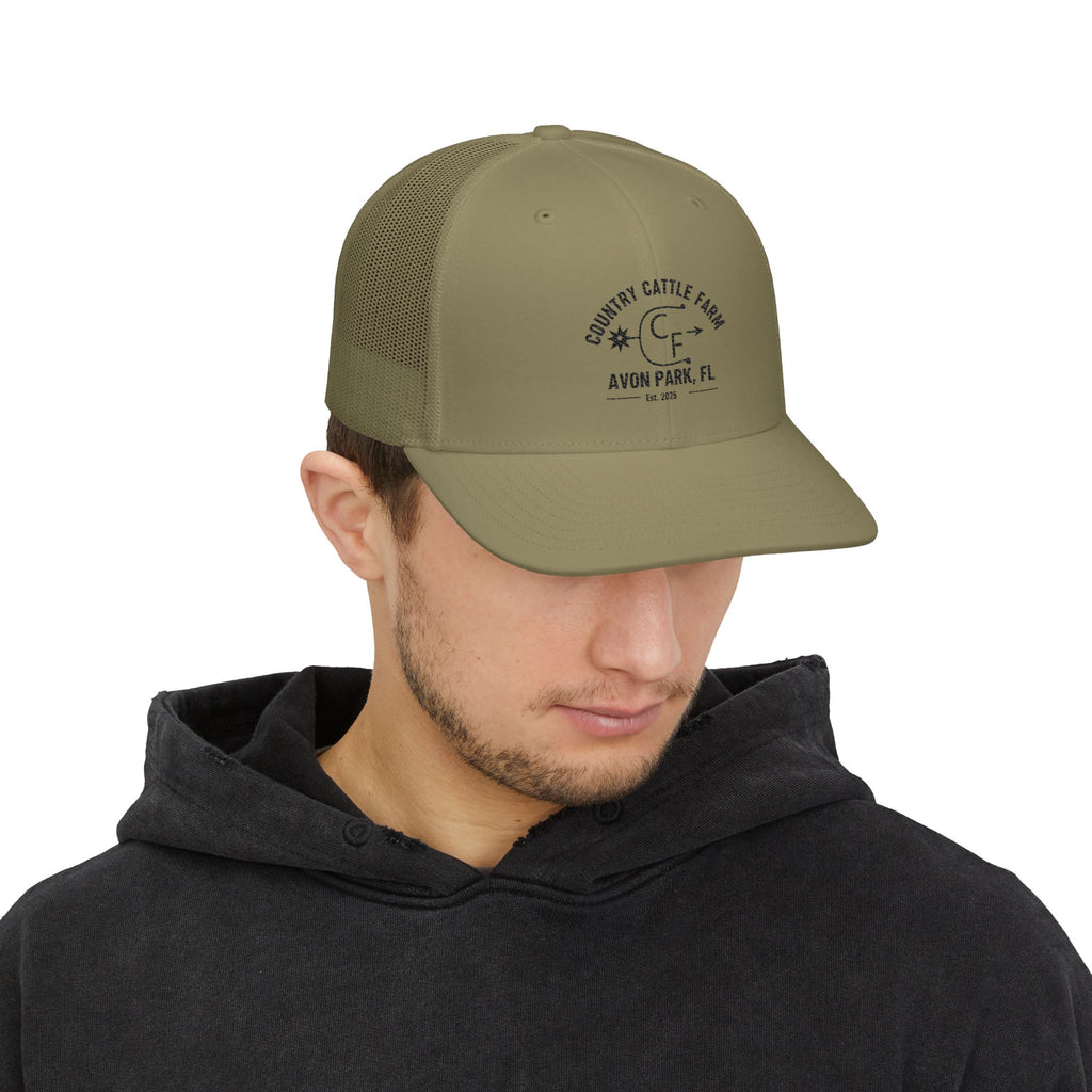 Country Cattle Farm Snapback Trucker Cap — Avon Park, FL Vintage Logo