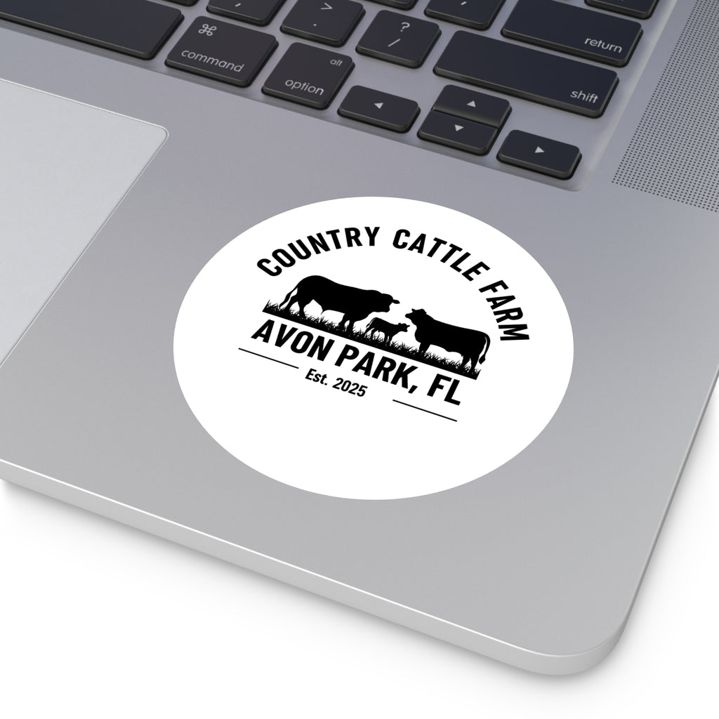 Country Cattle Farm Round Vinyl Sticker — Avon Park, FL Est. 2025