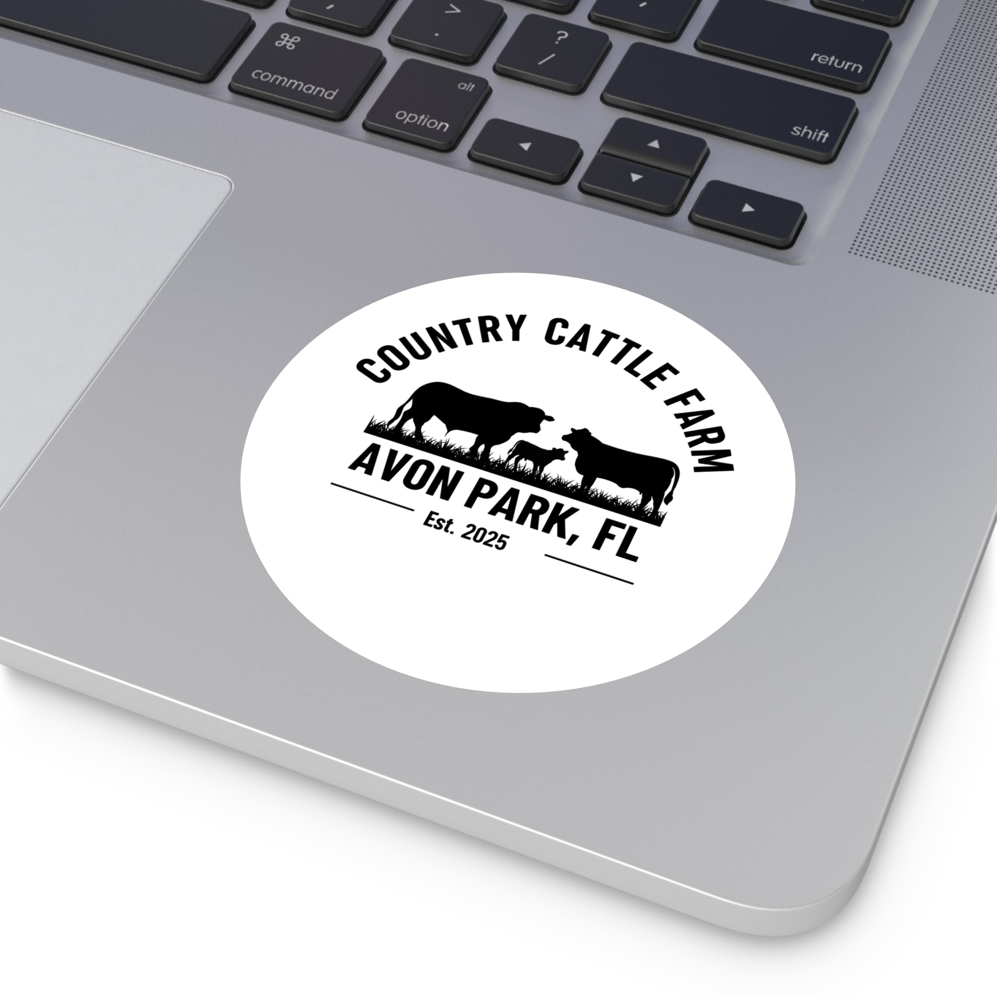 Country Cattle Farm Round Vinyl Sticker — Avon Park, FL Est. 2025