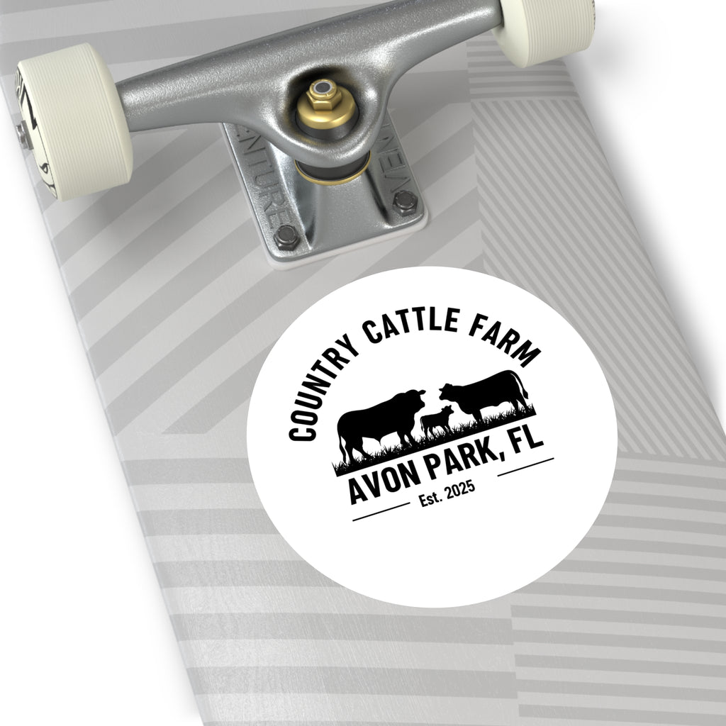 Country Cattle Farm Round Vinyl Sticker — Avon Park, FL Est. 2025
