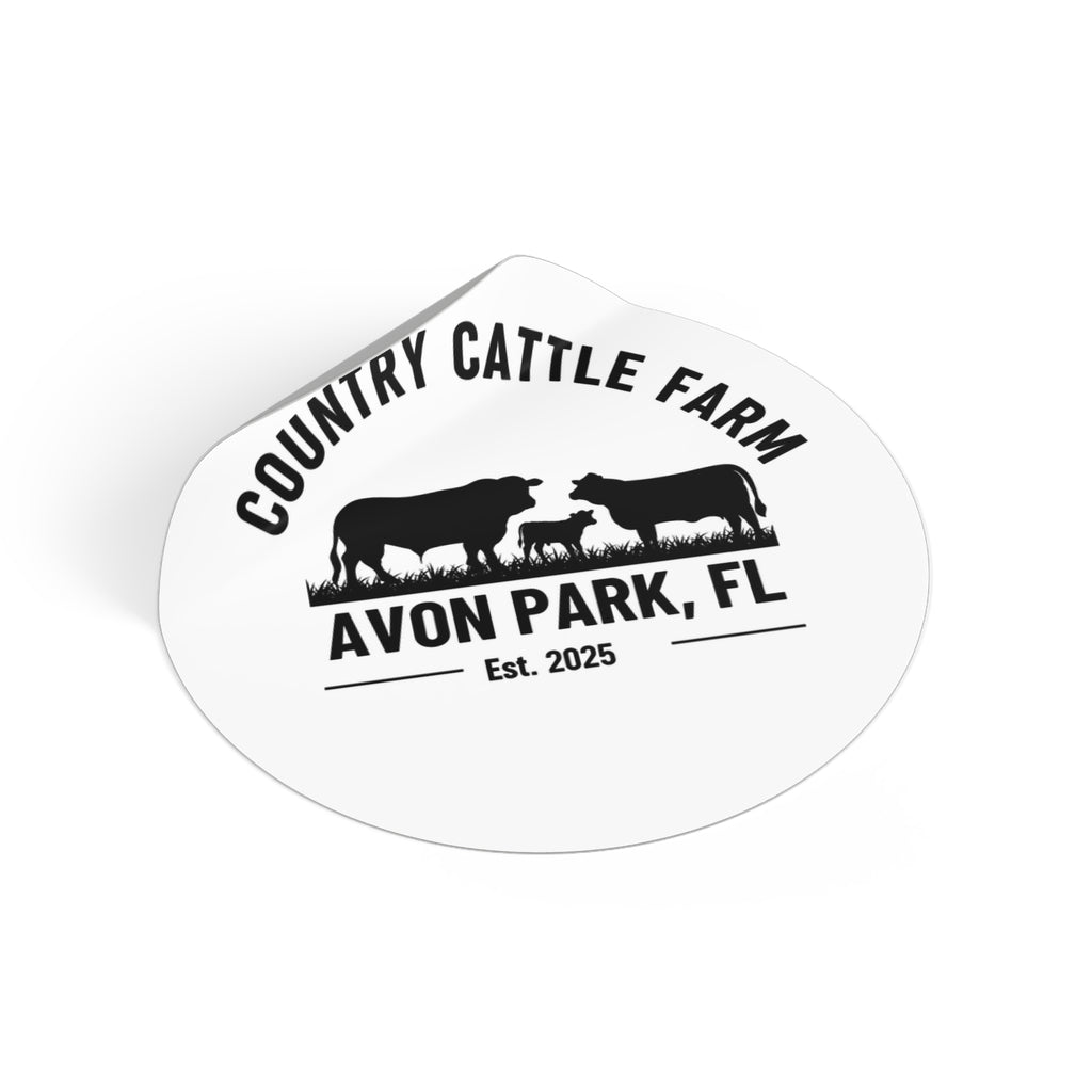 Country Cattle Farm Round Vinyl Sticker — Avon Park, FL Est. 2025