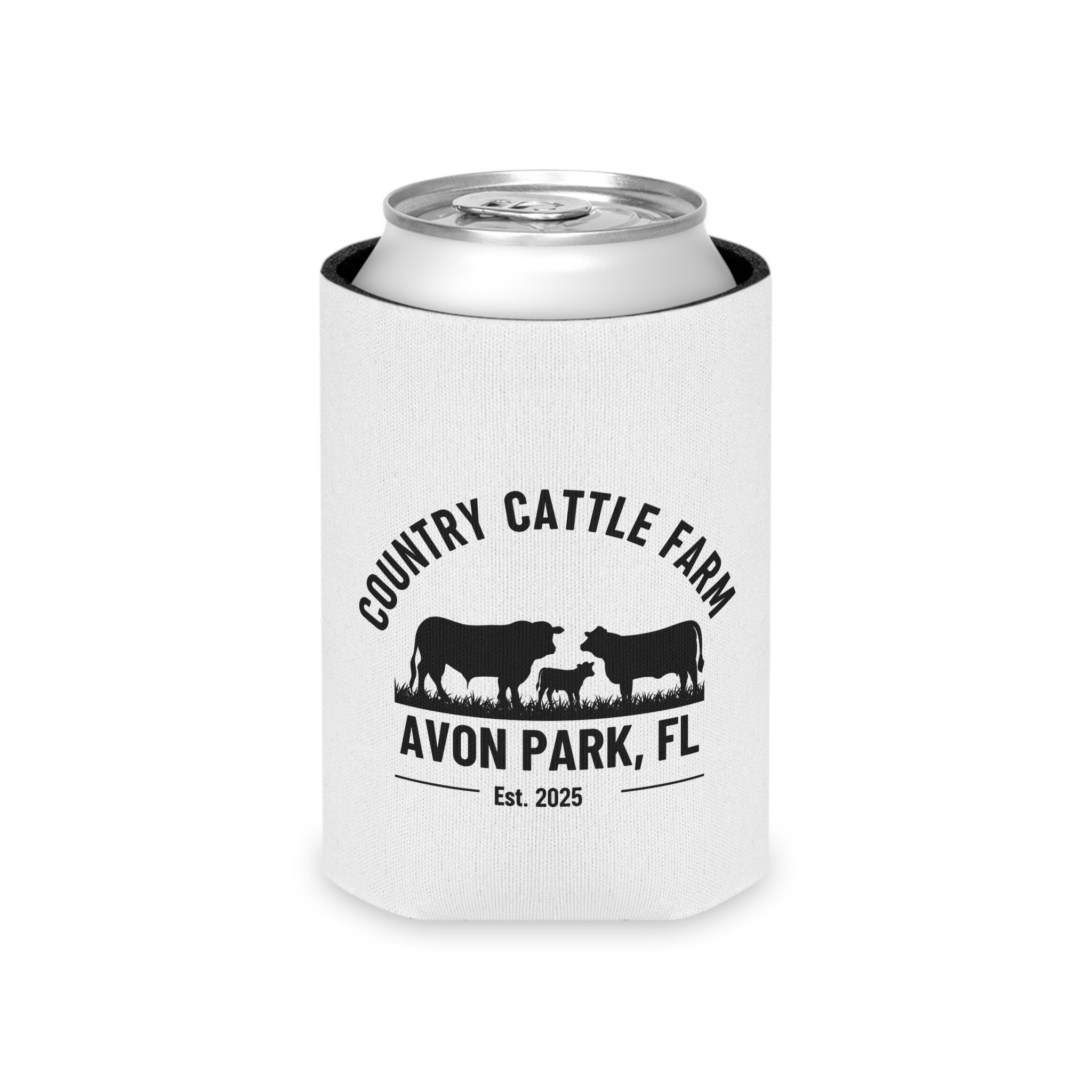 Country Cattle Farm Avon Park FL Can Cooler — Ranch Logo Drink Koozie