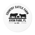 Country Cattle Farm Round Vinyl Sticker — Avon Park, FL Est. 2025